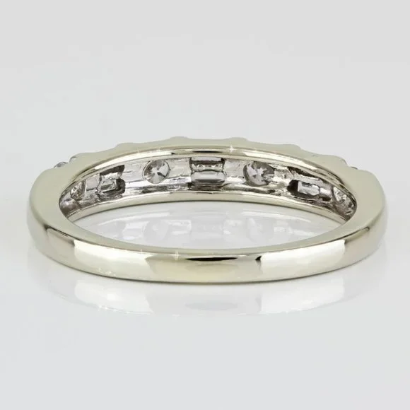 14k White Gold Baguette + Round-cut Diamond Bridal Wedding Band Ring - Picture 6 of 8
